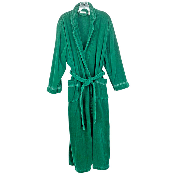Cabernet Sz XL Green 100% Terry Cotton Kimono Style Robe Bathrobe Belted Pockets - Picture 2 of 7